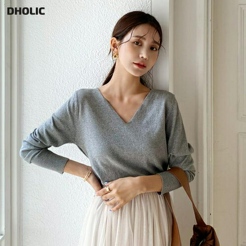 【新作10%OFF】Vネックリブヘムニット・全6色・b56763 レディース【tops】【韓国 ファッション トップス ニット 