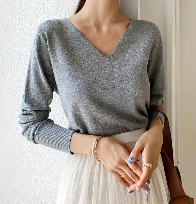 【新作10%OFF】Vネックリブヘムニット・全6色・b56763 レディース【tops】【韓国 ファッション トップス ニット 