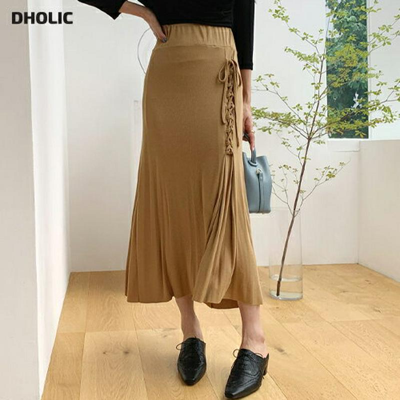 【新作10%OFF】レースアップリブスカート・全3色・t56776 レディース【sk】【韓国 ファッション ボトムス スカート 