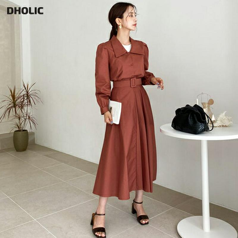 【新作10%OFF】ビッグカラーパフブラウス&ベルト付フレアスカートSET・全3色・t56760 レディース【ops】【韓国 フ