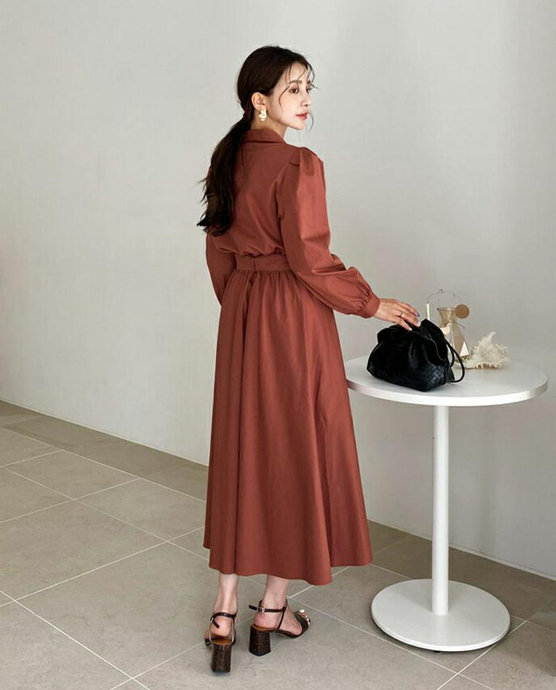 【新作10%OFF】ビッグカラーパフブラウス&ベルト付フレアスカートSET・全3色・t56760 レディース【ops】【韓国 フ