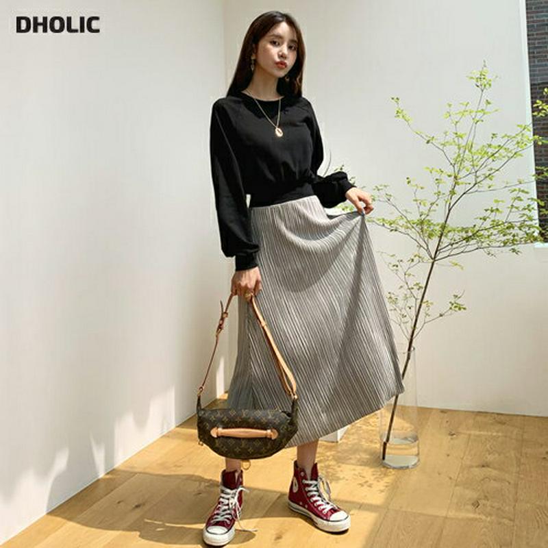 ≪人気商品再入荷≫プリーツ配色ワンピース・全3色・b56787 レディース【ops】 異素材ミックス 韓国ファッション ワンピース ロング丈 プリーツ 配色 ラウンドネック ラグランスリーブ 長袖 シンプル ラフ 楽ちん バイカラー スウェット 春 秋