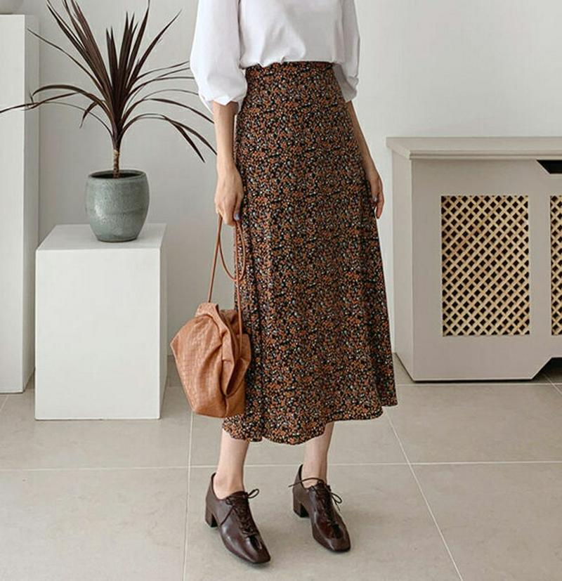 【新作10%OFF】小花柄フレアスカート・全3色・b56772 レディース【sk】【韓国 ファッション ボトムス スカート ロン