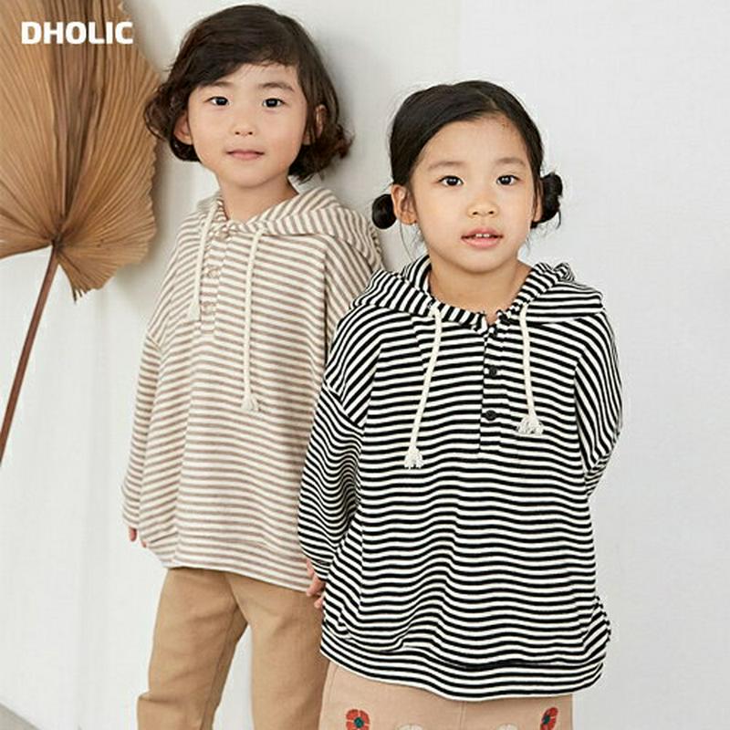 【新作10%OFF】ボタンネックボーダーフーデットTシャツ・u05272 キッズ【3~8才】【tops】【トップス Tシャツ 長