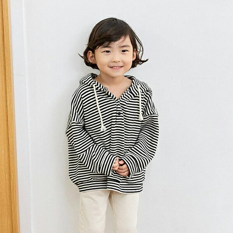 【新作10%OFF】ボタンネックボーダーフーデットTシャツ・u05272 キッズ【3~8才】【tops】【トップス Tシャツ 長