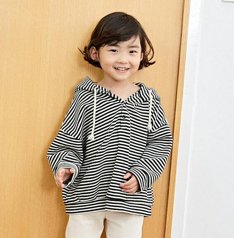 【新作10%OFF】ボタンネックボーダーフーデットTシャツ・u05272 キッズ【3~8才】【tops】【トップス Tシャツ 長