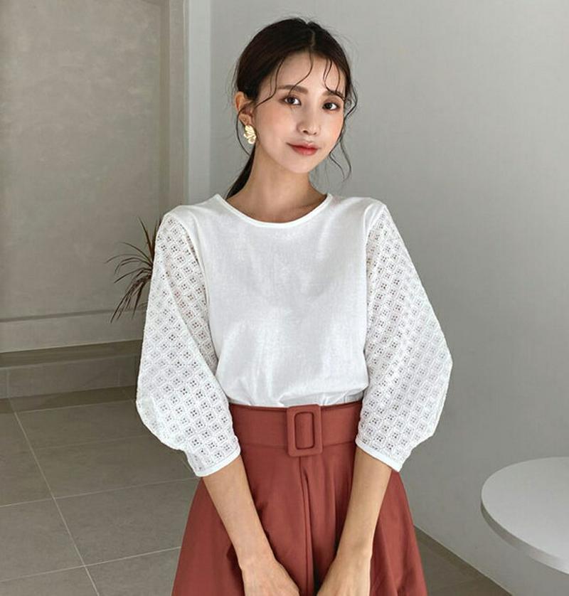 【新作10%OFF】レースパフTシャツ・全3色・b56767 レディース【tops】【韓国 ファッション トップス Tシャツ レ