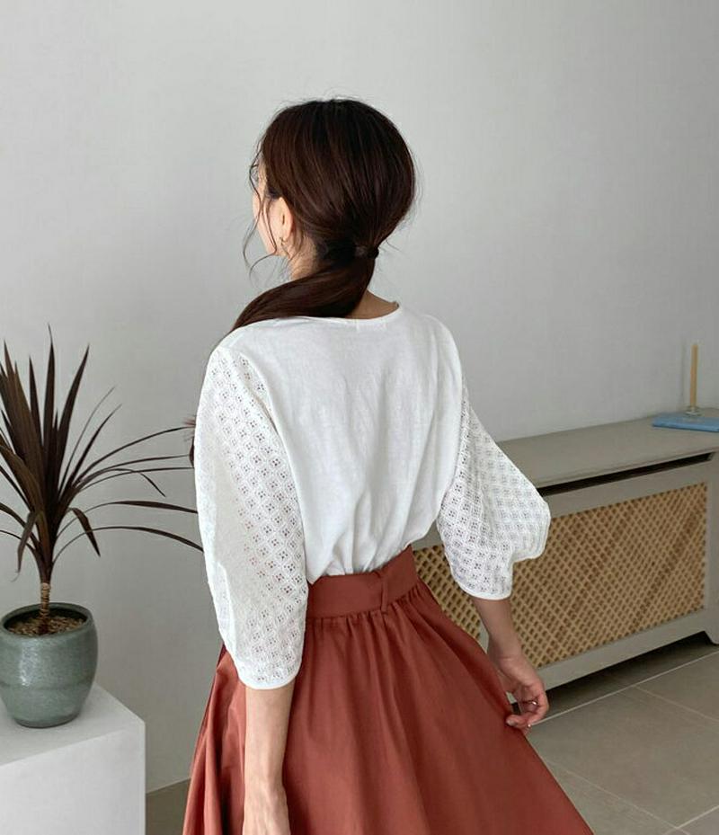 【新作10%OFF】レースパフTシャツ・全3色・b56767 レディース【tops】【韓国 ファッション トップス Tシャツ レ