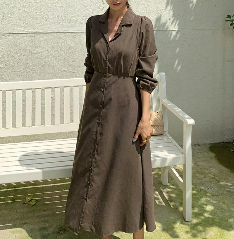 【新作10%OFF】開襟リボンボタンワンピース・全2色・t56758 レディース【ops】【韓国 ファッション ワンピース ロン