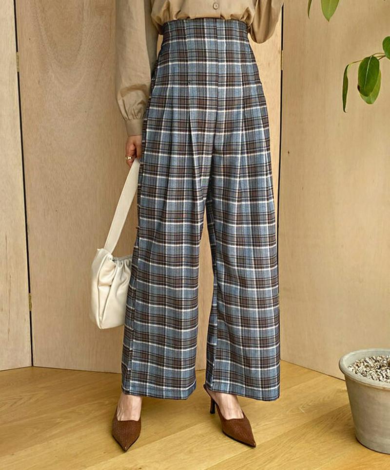 【新作10%OFF】チェックワイドパンツ・全2色・t56775 レディース【pt】【韓国 ファッション ボトムス ズボン パンツ