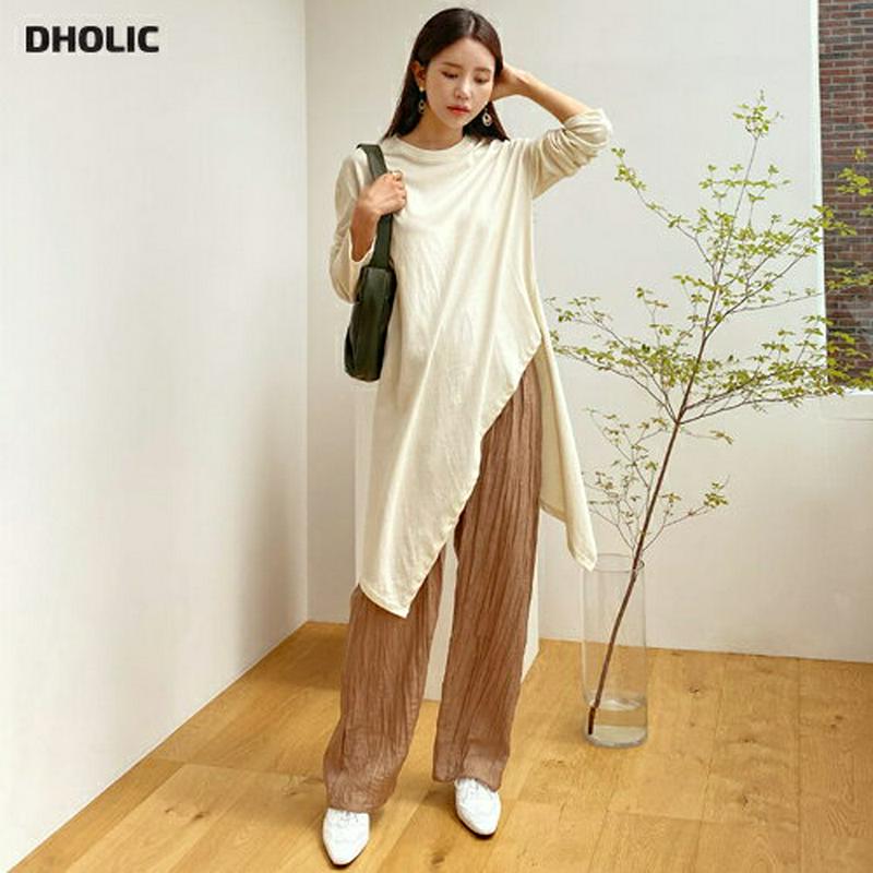 【新作10%OFF】ダイアゴナルアンバランスTシャツ・全4色・b56761 レディース【tops】【韓国 ファッション トップス