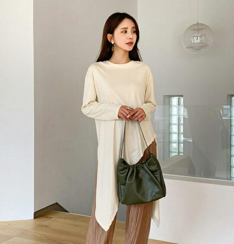 【新作10%OFF】ダイアゴナルアンバランスTシャツ・全4色・b56761 レディース【tops】【韓国 ファッション トップス