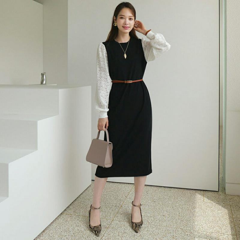 【新作10%OFF】ストラップ付レーススリーブワンピース・全3色・b63773 レディース【ops】【ワンピース ロング ロング