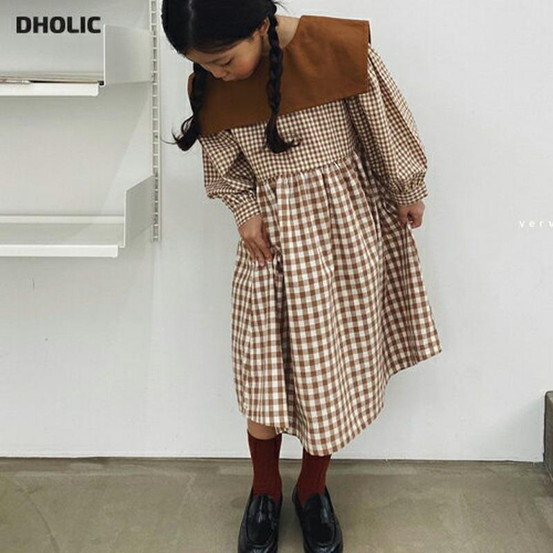 【新作10%OFF】スクエアセーラーカラーチェック柄ワンピース・u05574 キッズ【3~8才】【ops】【ワンピース ロングワ