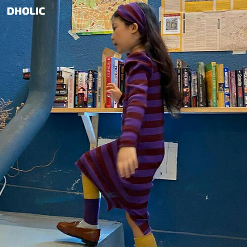 【新作10%OFF】ヘアバンド付ボーダーリブワンピース・u05562 キッズ【3~8才】【ops】【ワンピース ロングワンピース