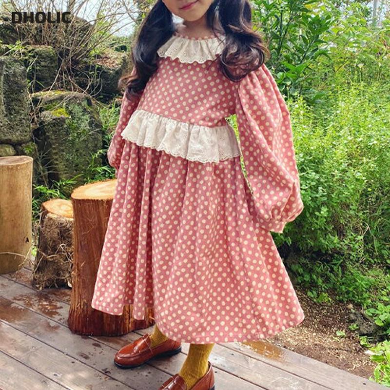 【新作10%OFF】【送料無料】レースディテールドット柄ワンピース・u05570 キッズ【3~8才】【ops】【ワンピース ロン