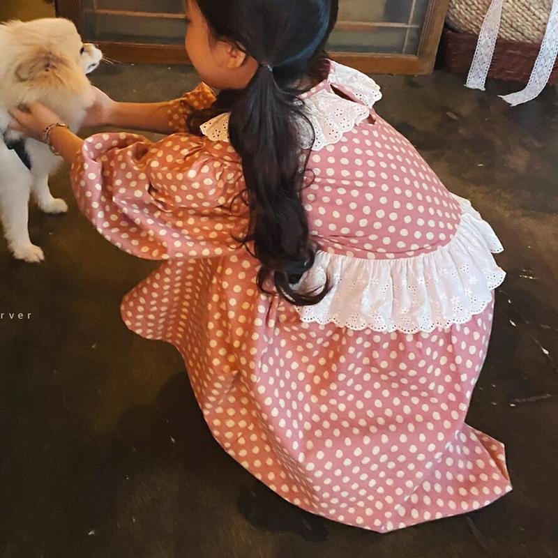 【新作10%OFF】【送料無料】レースディテールドット柄ワンピース・u05570 キッズ【3~8才】【ops】【ワンピース ロン