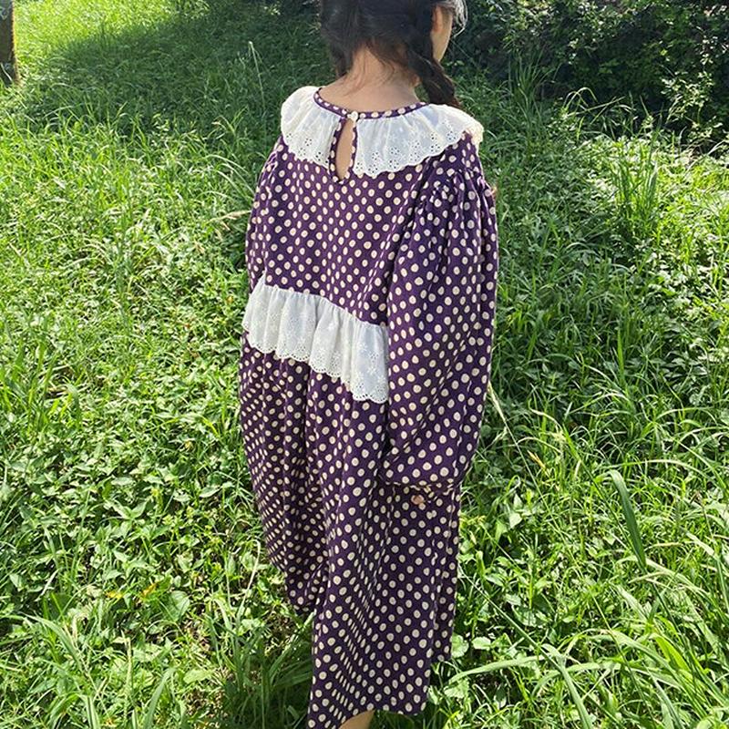 【新作10%OFF】【送料無料】レースディテールドット柄ワンピース・u05570 キッズ【3~8才】【ops】【ワンピース ロン