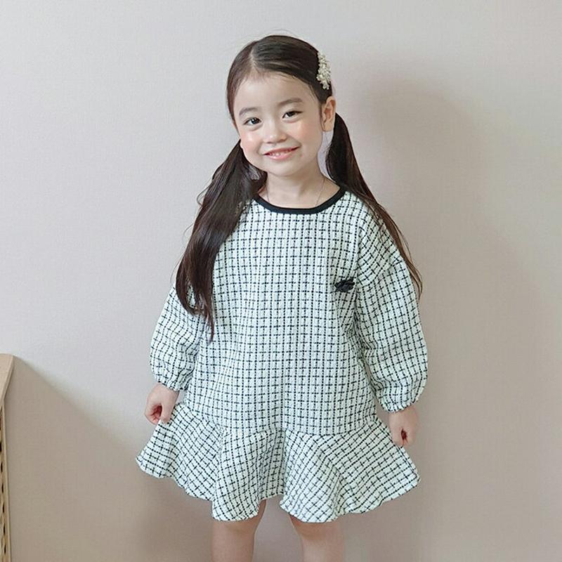 【新作10%OFF】フレアヘムチェック柄ワンピース・u05412 キッズ【3~8才】【ops】【ワンピース 長袖 ラウンドネック