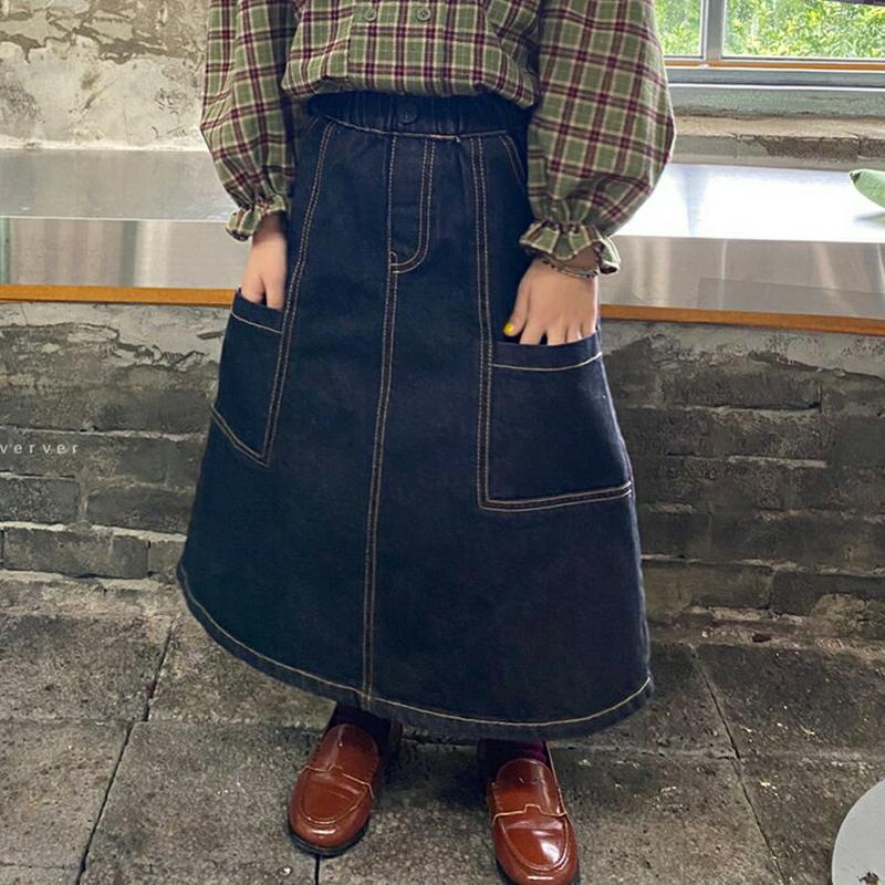 【新作10%OFF】ステッチデニムロングスカート・u05546 キッズ【3~8才】【sk】【ボトムス スカート ロング丈 ロング