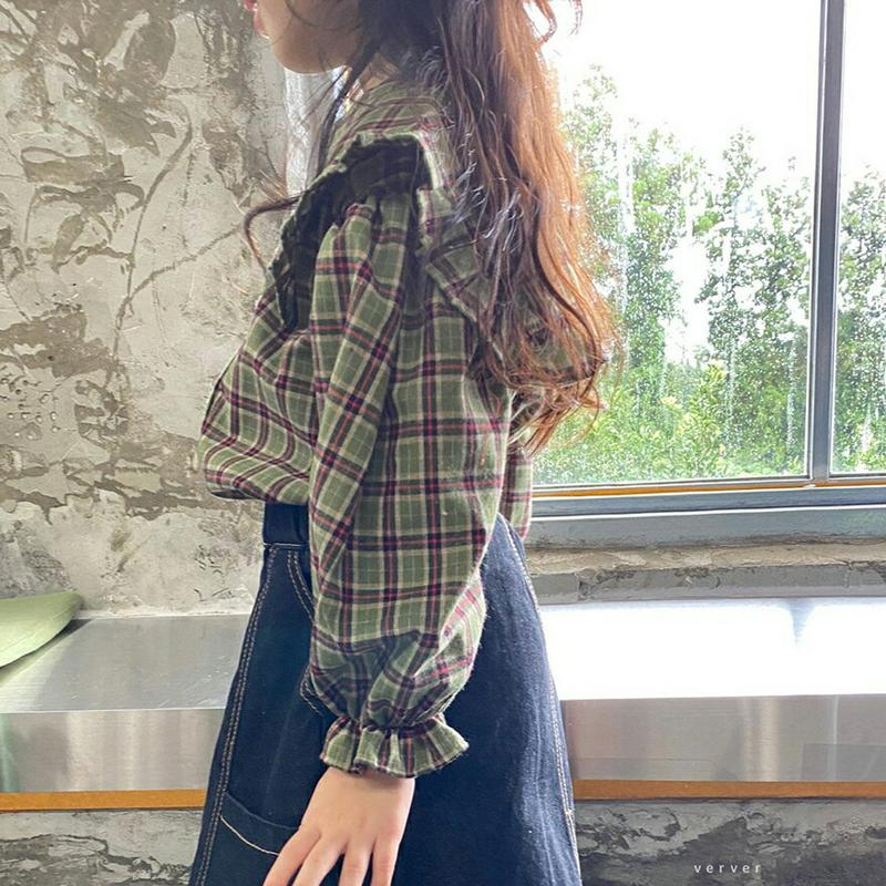 【新作10%OFF】フリルチェックブラウス・u05558 キッズ【3~8才】【bl】【トップス ブラウス ロングスリーブ 長袖 
