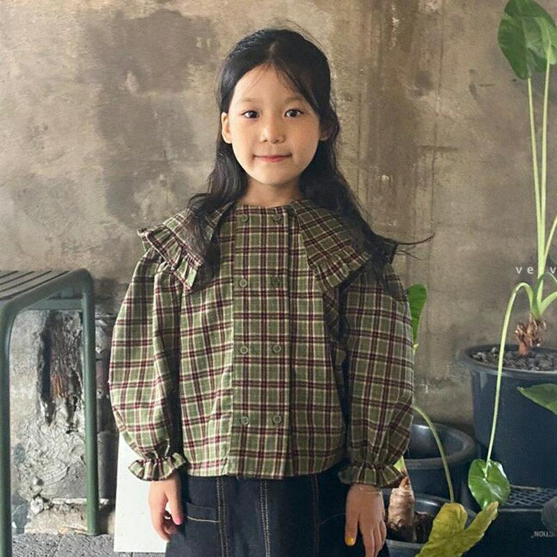 【新作10%OFF】フリルチェックブラウス・u05558 キッズ【3~8才】【bl】【トップス ブラウス ロングスリーブ 長袖 