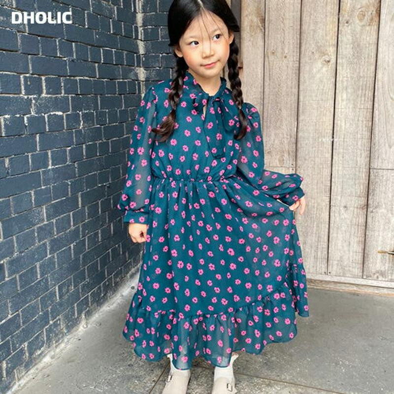 【新作10%OFF】花柄ボウタイシフォンワンピース・u05564 キッズ【3~8才】【ops】【ワンピース ロングワンピース 長