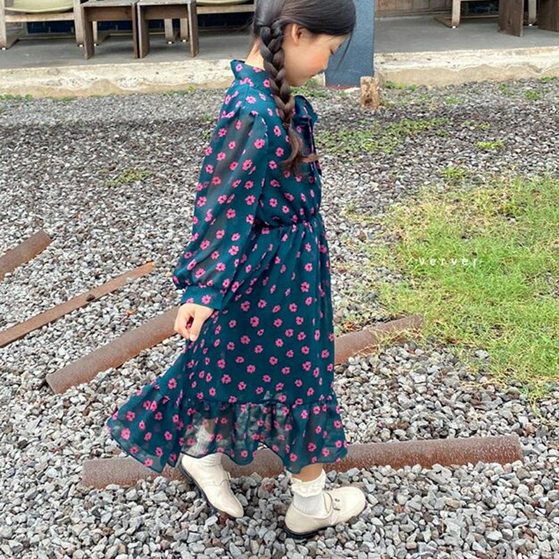 【新作10%OFF】花柄ボウタイシフォンワンピース・u05564 キッズ【3~8才】【ops】【ワンピース ロングワンピース 長