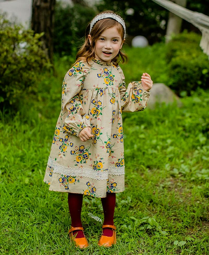 【新作10%OFF】ボリュームスリーブ花柄ワンピース・u05411 キッズ【3~8才】【ops】【ワンピース ロング ロングワン