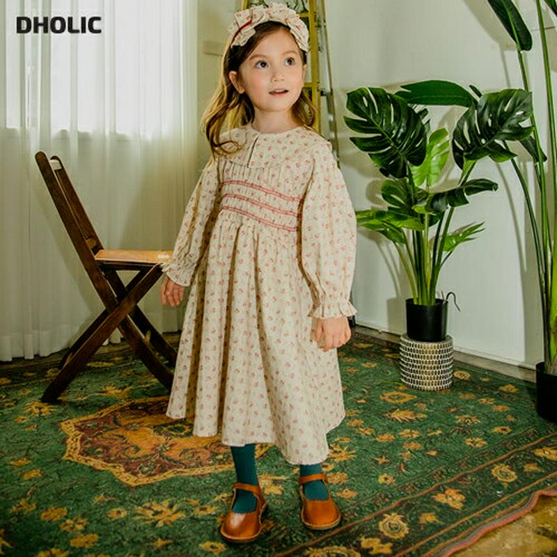 【新作10%OFF】シャーリングラインパターンワンピース・u05417 キッズ【3~8才】【ops】【ワンピース ロング ロング