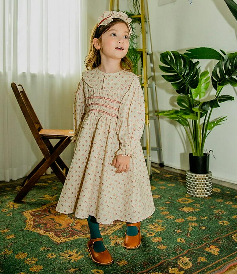 【新作10%OFF】シャーリングラインパターンワンピース・u05417 キッズ【3~8才】【ops】【ワンピース ロング ロング