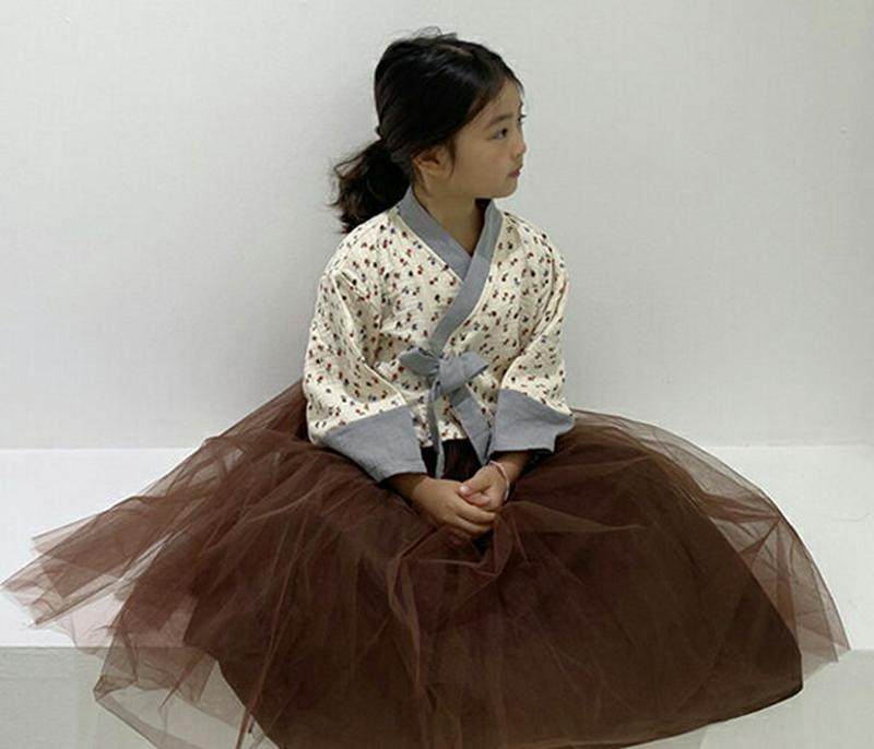 【新作10%OFF】【送料無料】花柄チュールスカート韓服SET・u05327 キッズ【3~8才】【set】【韓服 セット set