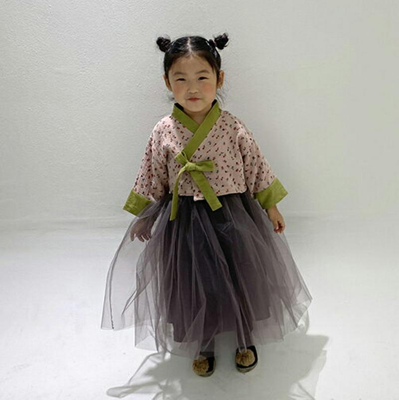 【新作10%OFF】【送料無料】花柄チュールスカート韓服SET・u05327 キッズ【3~8才】【set】【韓服 セット set