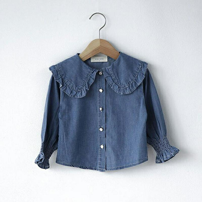 【新作10%OFF】シャーリングスリーブデニムブラウス・u05560 キッズ【3~8才】【bl】【トップス ブラウス 長袖 ロン