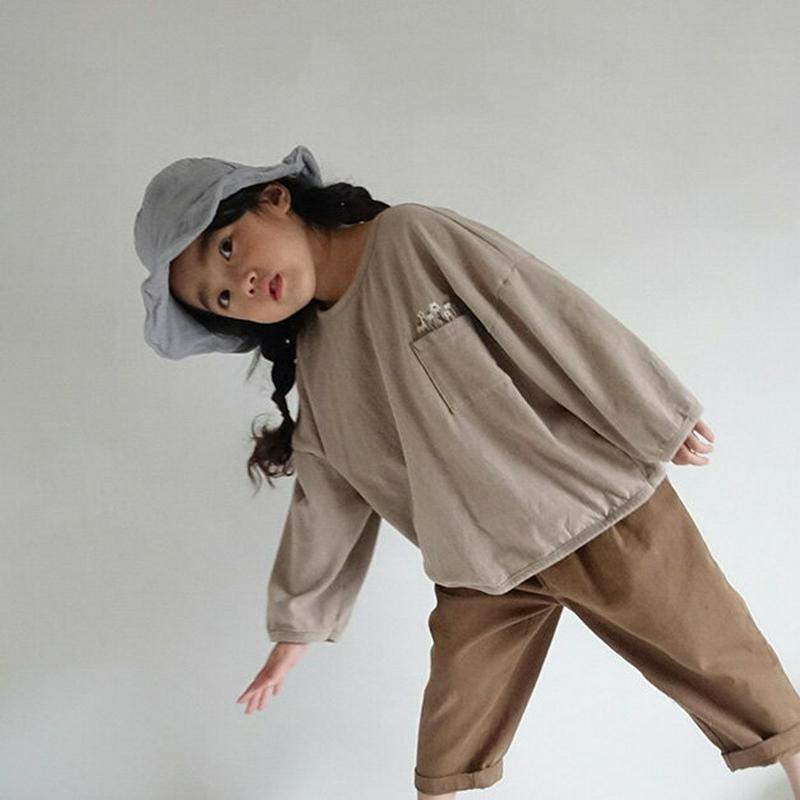 【新作10%OFF】花刺繍ポケットTシャツ・u05614 キッズ【3~8才】【tops】【トップス Tシャツ 長袖 ロンT ハー