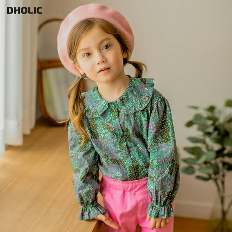【新作10%OFF】花柄フリルラウンドカラーブラウス・u05414 キッズ【3~8才】【bl】【トップス ブラウス 長袖 花柄 