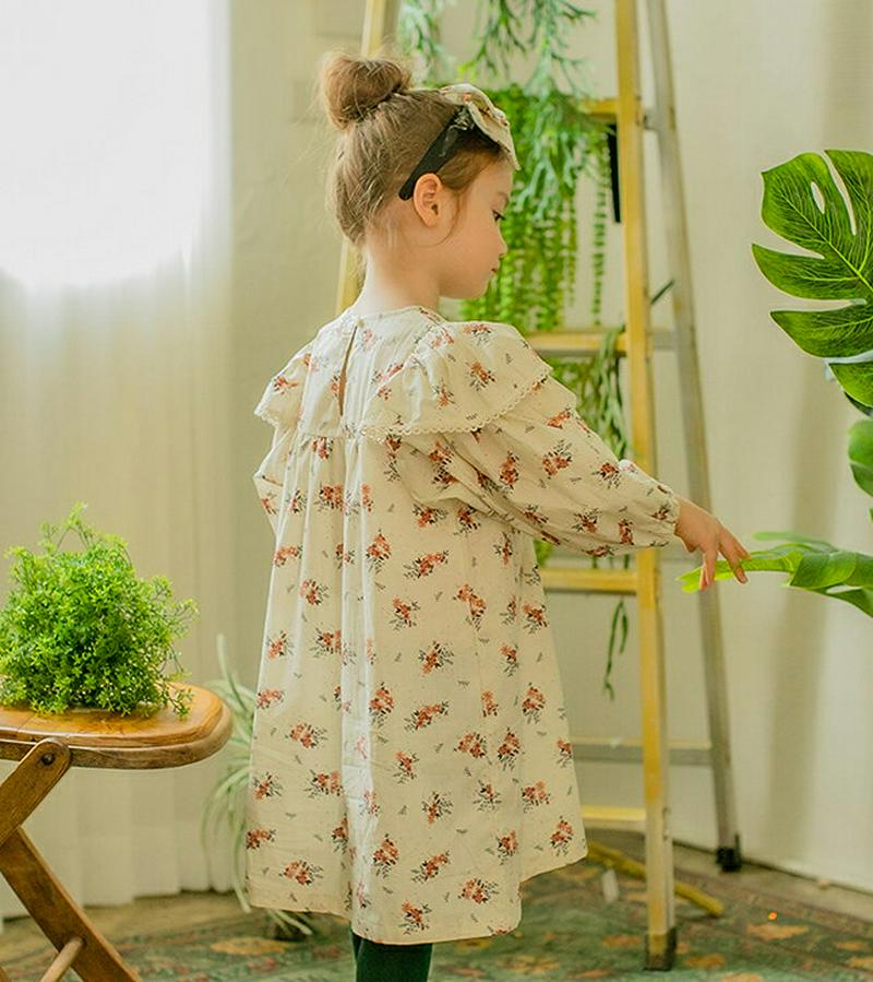 【新作10%OFF】フレアショルダー花柄ワンピース・u05430 キッズ【3~8才】【ops】【ワンピース ミディ丈 ミディワン