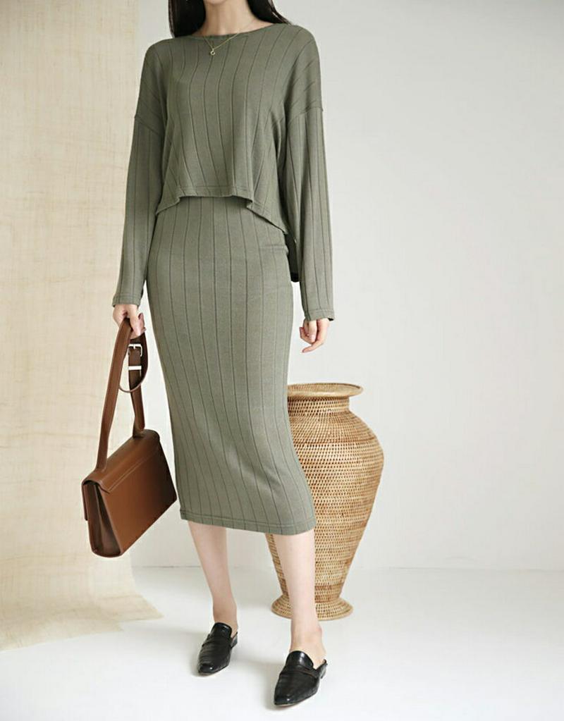 【新作10%OFF】リブTシャツ&スカートSET・全3色・b47966 レディース【ops】【韓国 ファッション セットアップ 