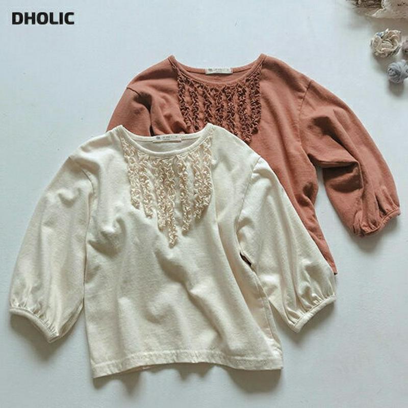 【新作10%OFF】フリルディテールラウンドネックTシャツ・u05594 キッズ【3~8才】【tops】【トップス Tシャツ 長