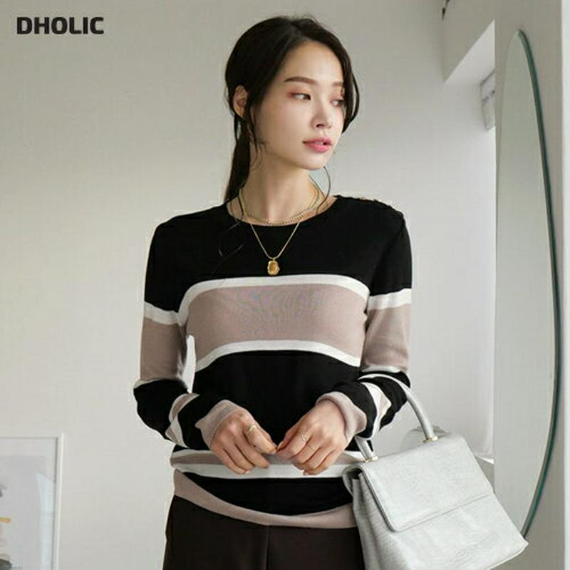 【新作10%OFF】ボタンコントラストカラーニット・全3色・b63897 レディース【tops】【トップス ニット ニットトップ