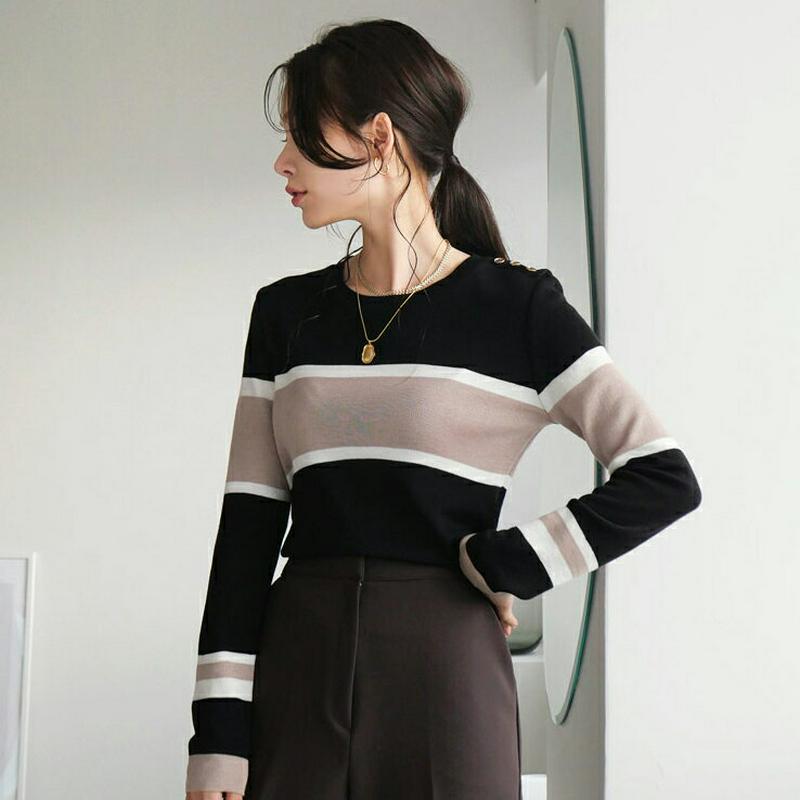 【新作10%OFF】ボタンコントラストカラーニット・全3色・b63897 レディース【tops】【トップス ニット ニットトップ