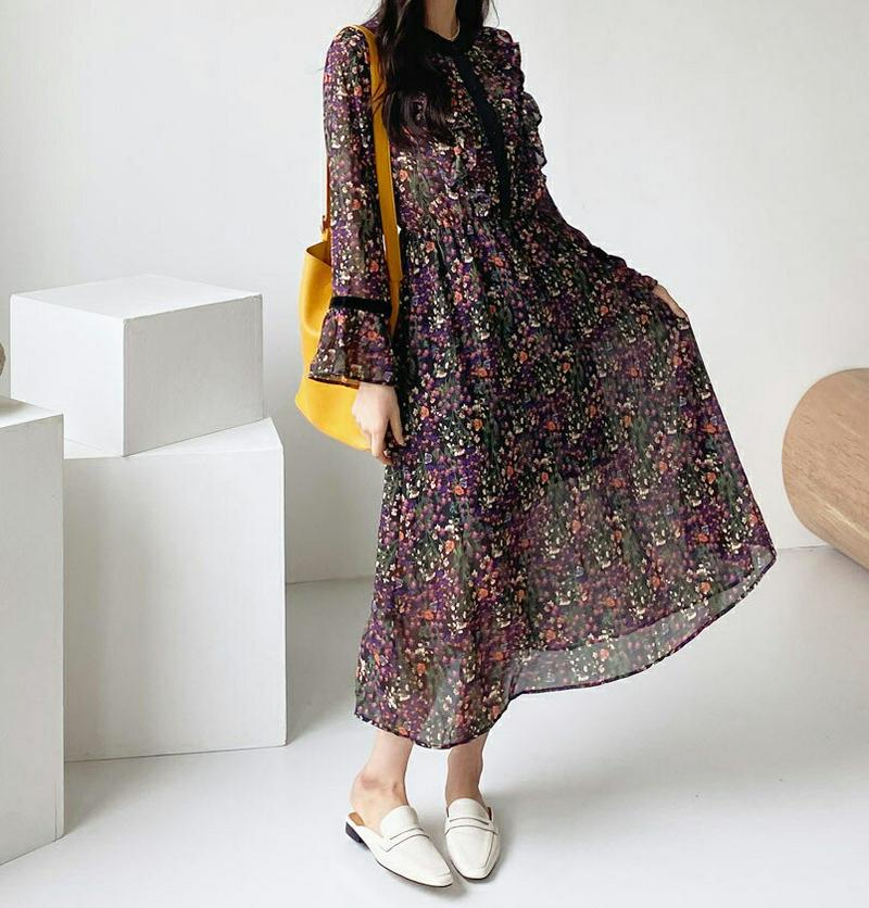 【新作10%OFF】配色ラインフローラルワンピース・全2色・t47968 レディース【ops】【韓国 ファッション ワンピース 