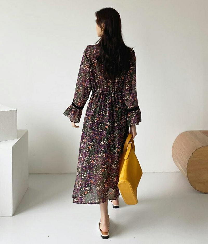 【新作10%OFF】配色ラインフローラルワンピース・全2色・t47968 レディース【ops】【韓国 ファッション ワンピース 