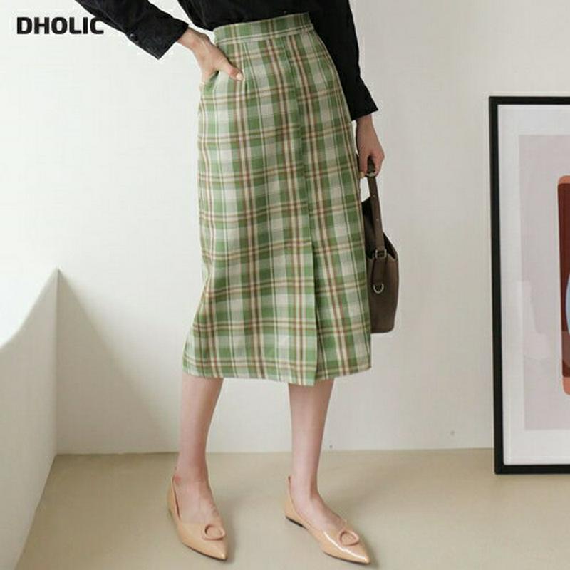 【新作10%OFF】スリットチェックスカート・全2色・b63917 レディース【sk】【スカート ミディ丈 ミディスカート チェ