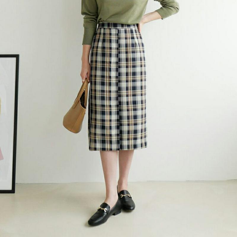 【新作10%OFF】スリットチェックスカート・全2色・b63917 レディース【sk】【スカート ミディ丈 ミディスカート チェ