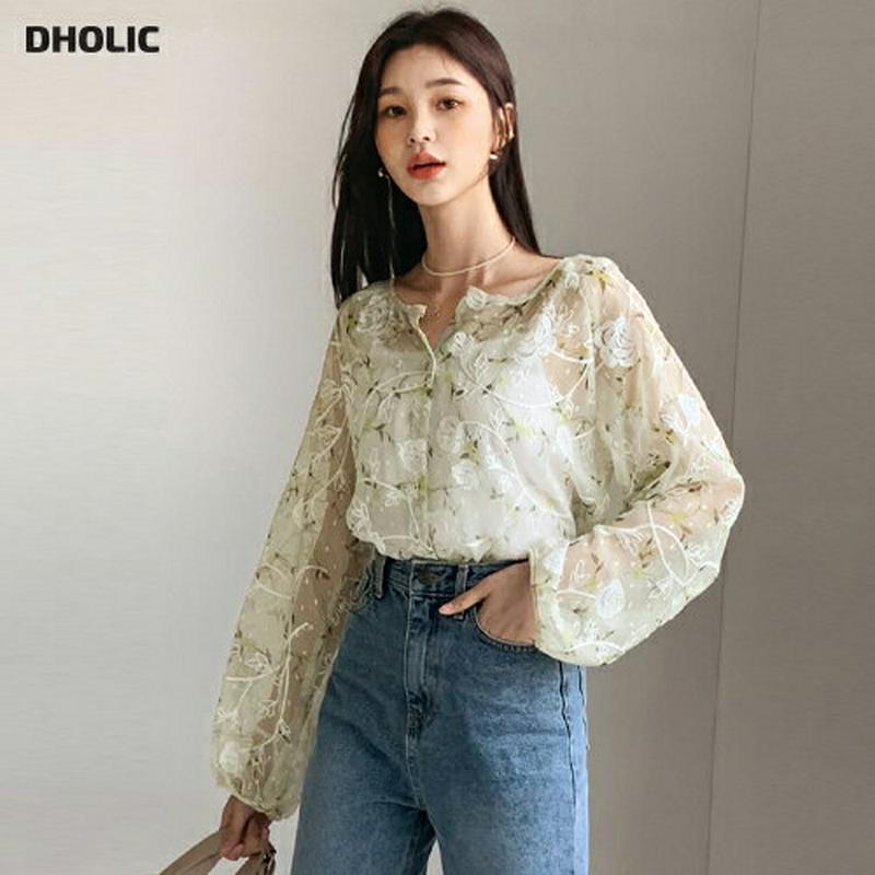 【新作10%OFF】フラワー刺繍シアーブラウス・全1色・b47960 レディース【bl】【韓国 ファッション トップス ブラウス