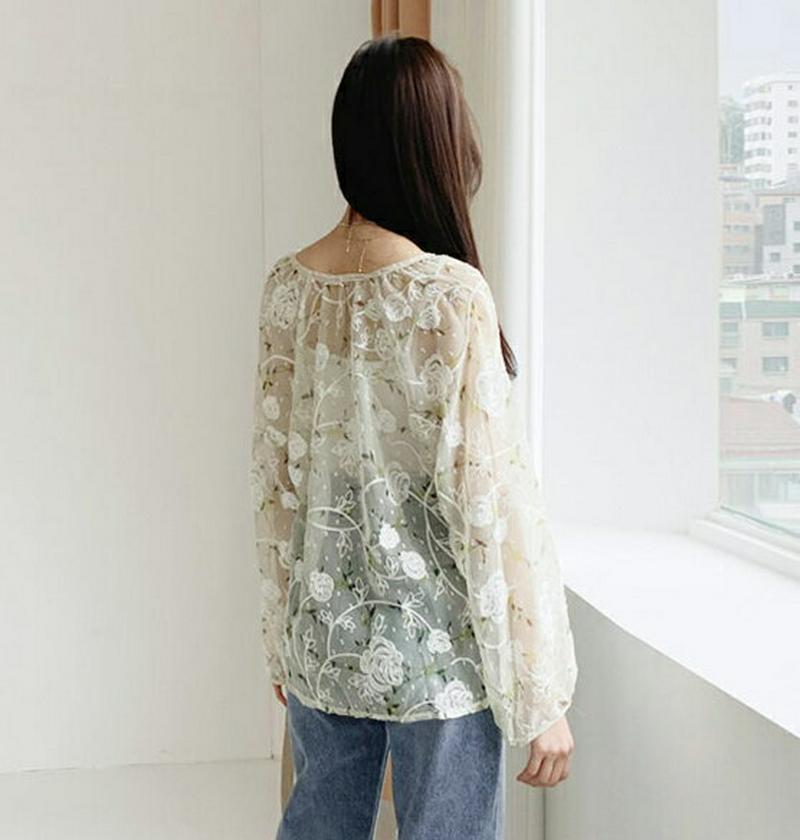 【新作10%OFF】フラワー刺繍シアーブラウス・全1色・b47960 レディース【bl】【韓国 ファッション トップス ブラウス
