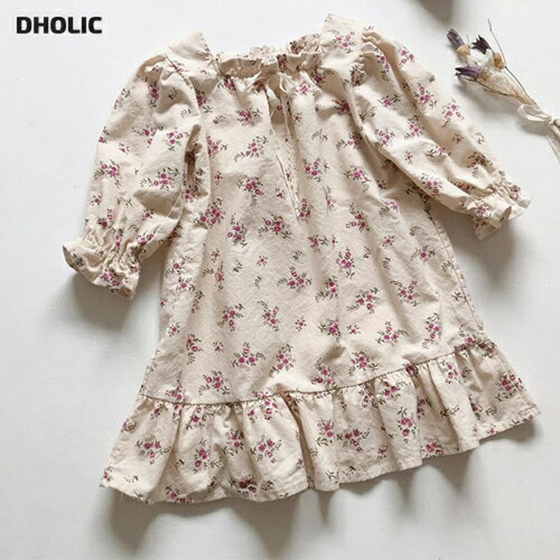 【新作10%OFF】スクエアフリルネック花柄ワンピース・u05575 キッズ【3~8才】【ops】【ワンピース 長袖 ミディ丈 