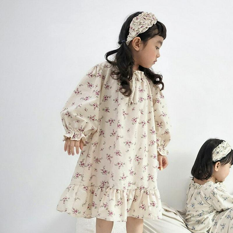 【新作10%OFF】スクエアフリルネック花柄ワンピース・u05575 キッズ【3~8才】【ops】【ワンピース 長袖 ミディ丈 