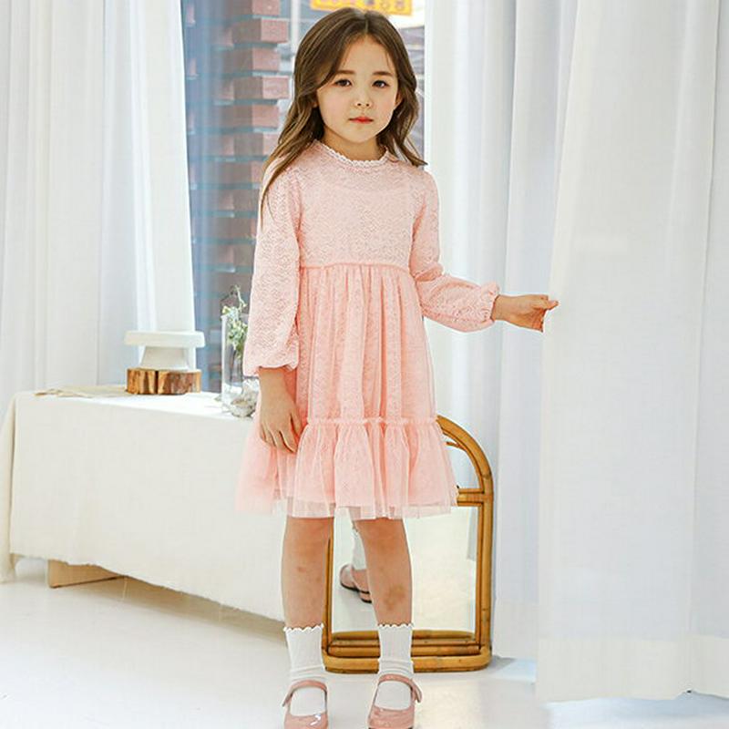 レース切替チュールワンピース(ピンク)・p005516 キッズ【3~8才】【ops】【ワンピース ミディ丈 ミディワンピース 長